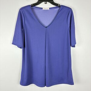 Gilli Liquid Knit Pullover Top Purple V Neck Womens Small Work Church Classic